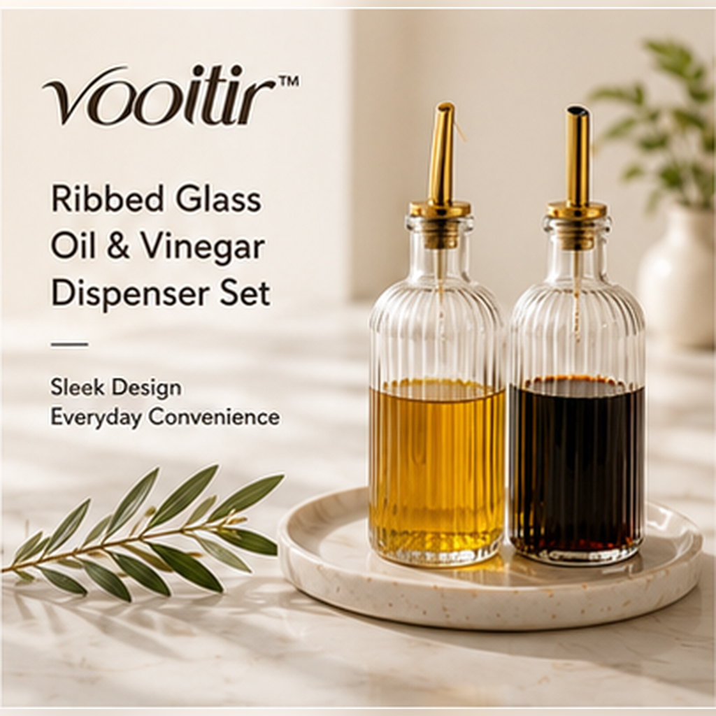 πππππππ ribbed glass oil and vinegar dispenser bottles with gold-tone pour spouts