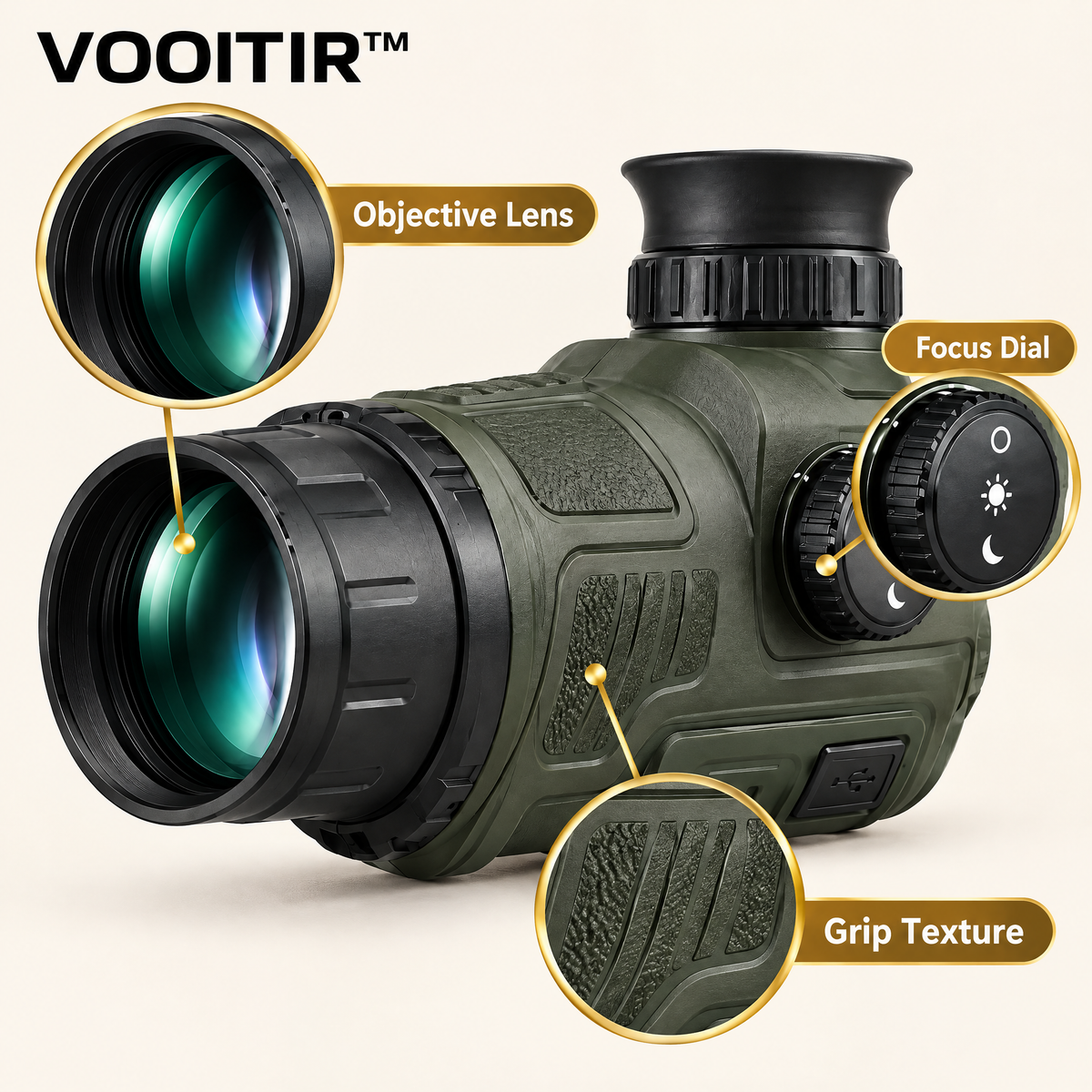 VOOITIR™ NightScope Digital Monocular optical and grip details