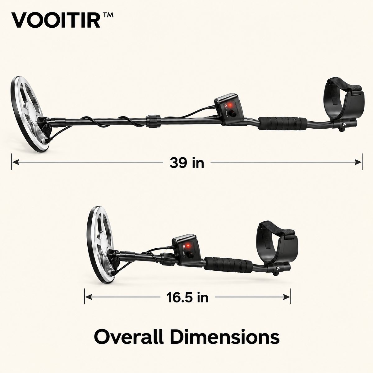VOOITIR™ TerraScan Mini Metal Detector overall dimensions