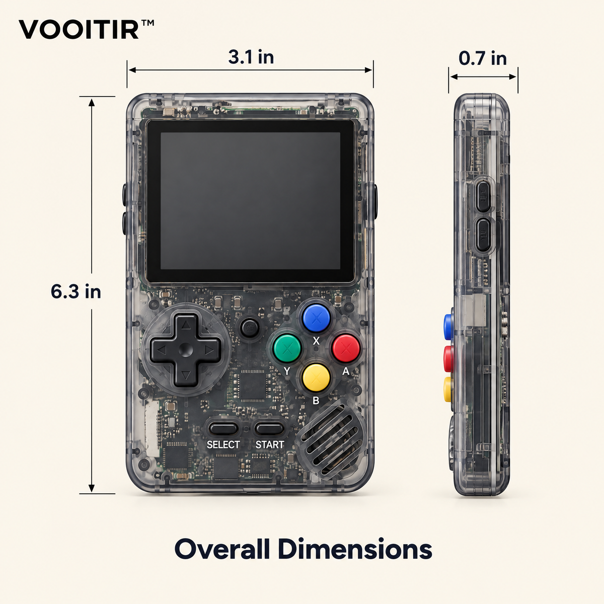VOOITIR™ PixelArc Retro Game Console dimensions