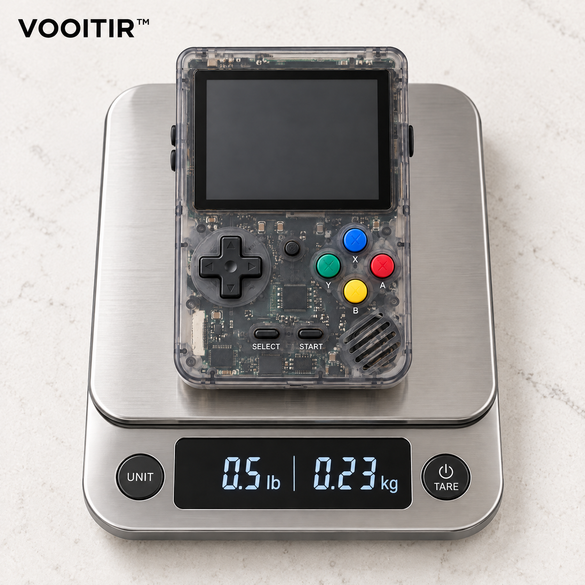 VOOITIR™ PixelArc Retro Game Console weight and scale