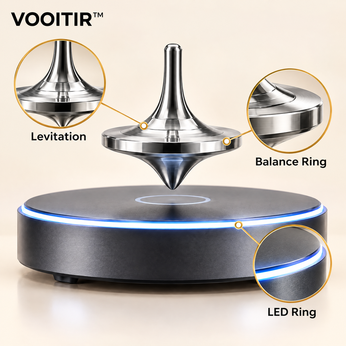 VOOITIR™ Orbit Magnetic Gyro levitation and LED details