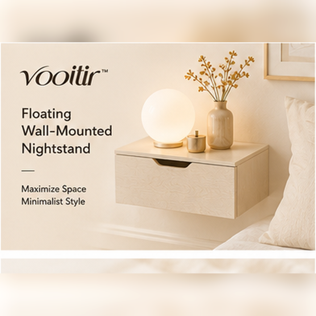 𝒗𝒐𝒐𝒊𝒕𝒊𝒓 light wood wall-mounted floating nightstand with drawer