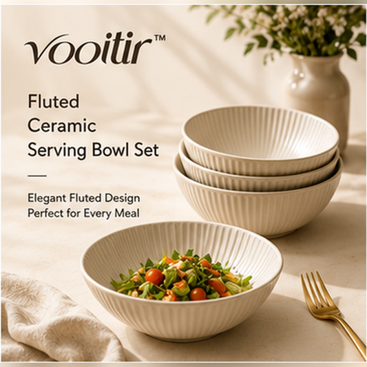 𝒗𝒐𝒐𝒊𝒕𝒊𝒓 fluted ceramic serving bowl set in a warm neutral kitchen setting