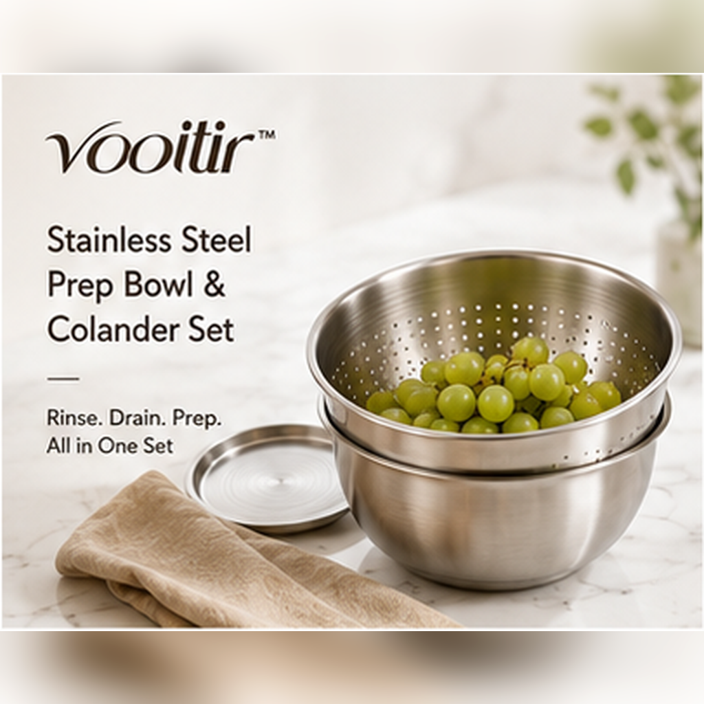 𝒗𝒐𝒐𝒊𝒕𝒊𝒓 stainless steel nesting prep bowl and perforated colander set